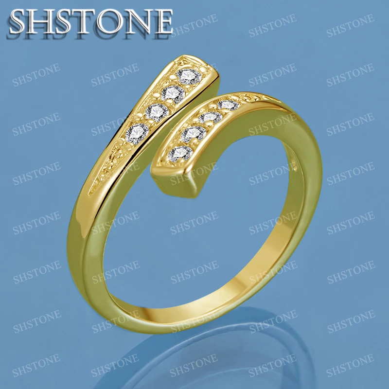 

SHSTONE 18K Gold Zircon Open Rings For Women Party Wedding Fashion Jewelry Luxury 925 Sterling Silver Ring Fine Birthday Gift