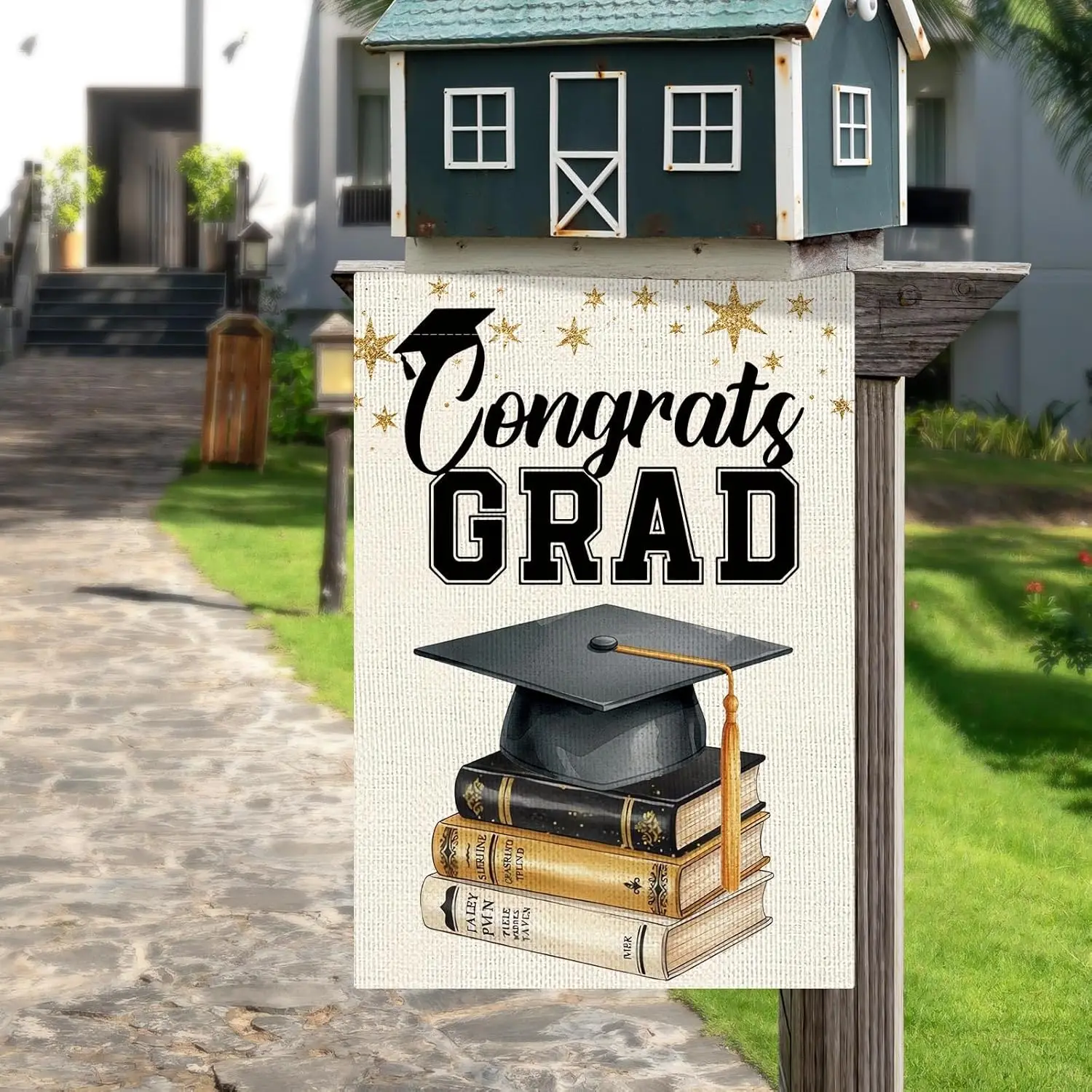 DLZDN Cap Congrats Grad Garden Flag 12×18 Inch Double Side Vertical Burlap Farmhouse Yard Sign Class Of 2026 Graduation Outd MMZ