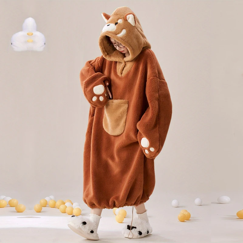 Women's Pajamas Cartoon Hooded Animal onesie,Thick Warm Lounge wear with Oversized Loose Fit ,Men Halloween Cosplay Costume - view 3