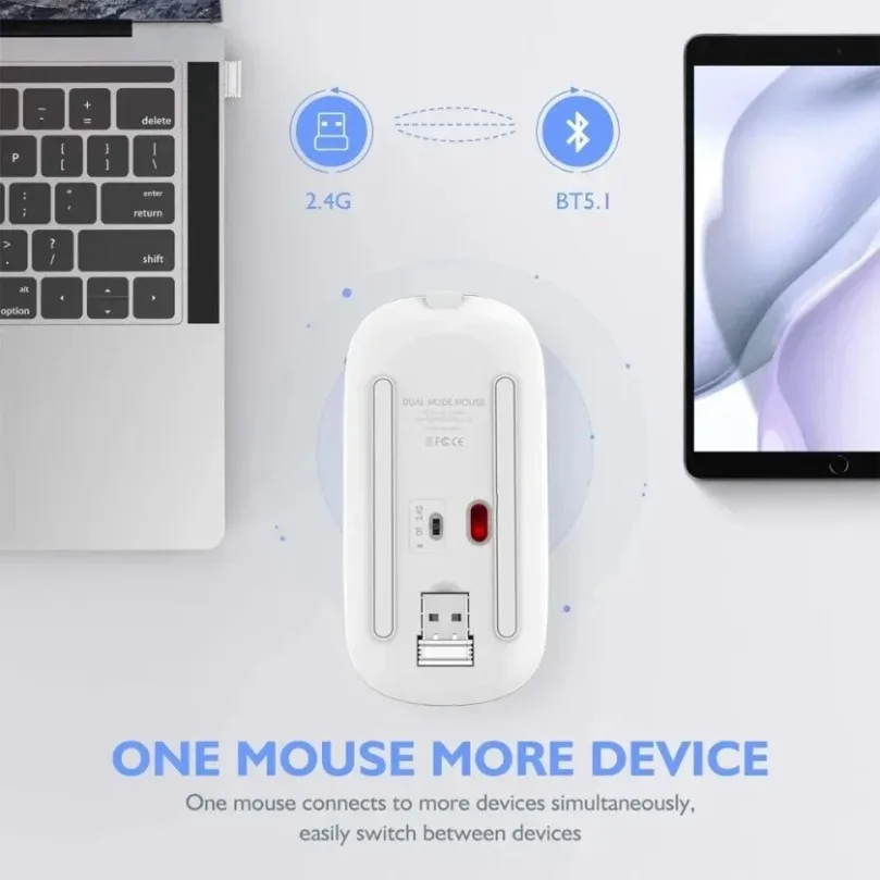 Portable Silent Wireless Mouse 2.4GHz Rechargeable 1600 DPI Noiseless Click Optical Mice with USB Receiver for Laptop Travel PC