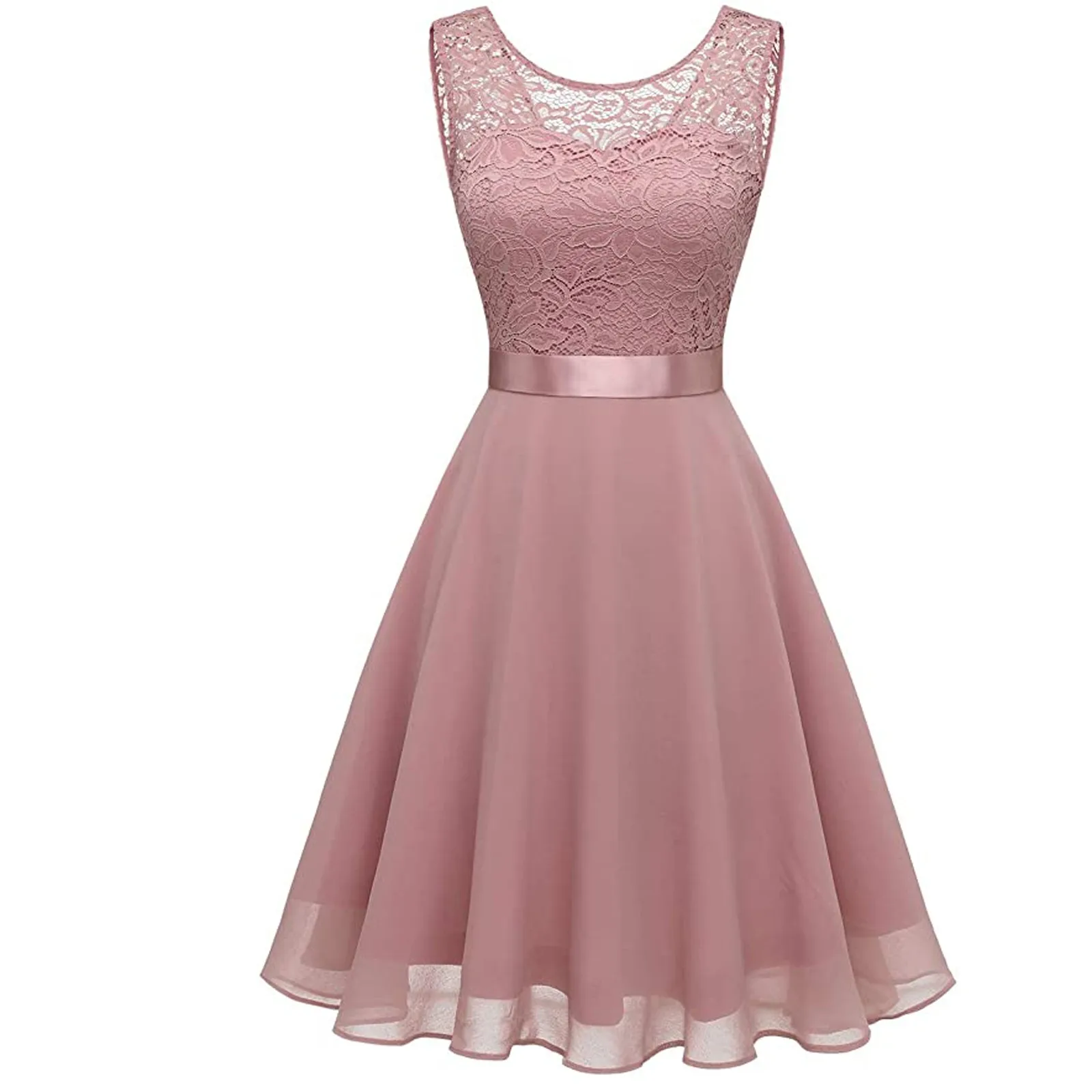 Sale 2024 Long Pink Lace Bridesmaid Dresses Elegant Wedding Party Guest Gown Chiffon Sleeveless Maid Of Honor For Women Custom