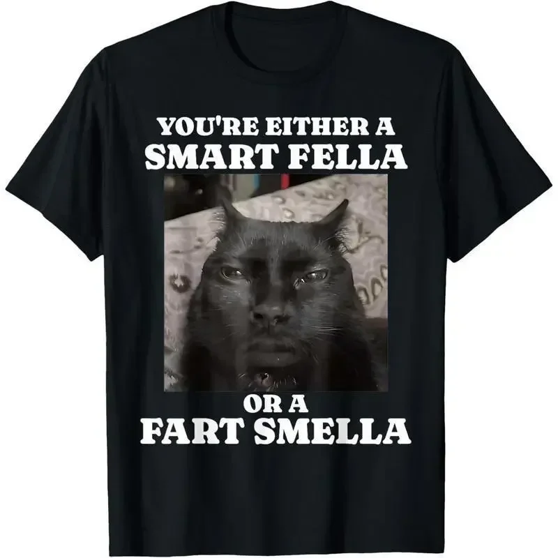Casual Shortsleeve Tees You're Either a Smart Fella or a Fart Smella Funny Cat Meme T-Shirt