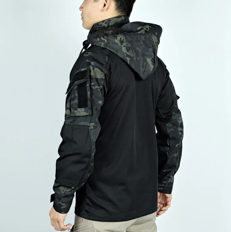 Tarnuniform Taktische Anzüge Verschleißfeste T-Shirts mit Kapuze Cargo-Hosen Herren Kampfhemden Airsoft Paintball Training Jagdbekleidung – Detail 14