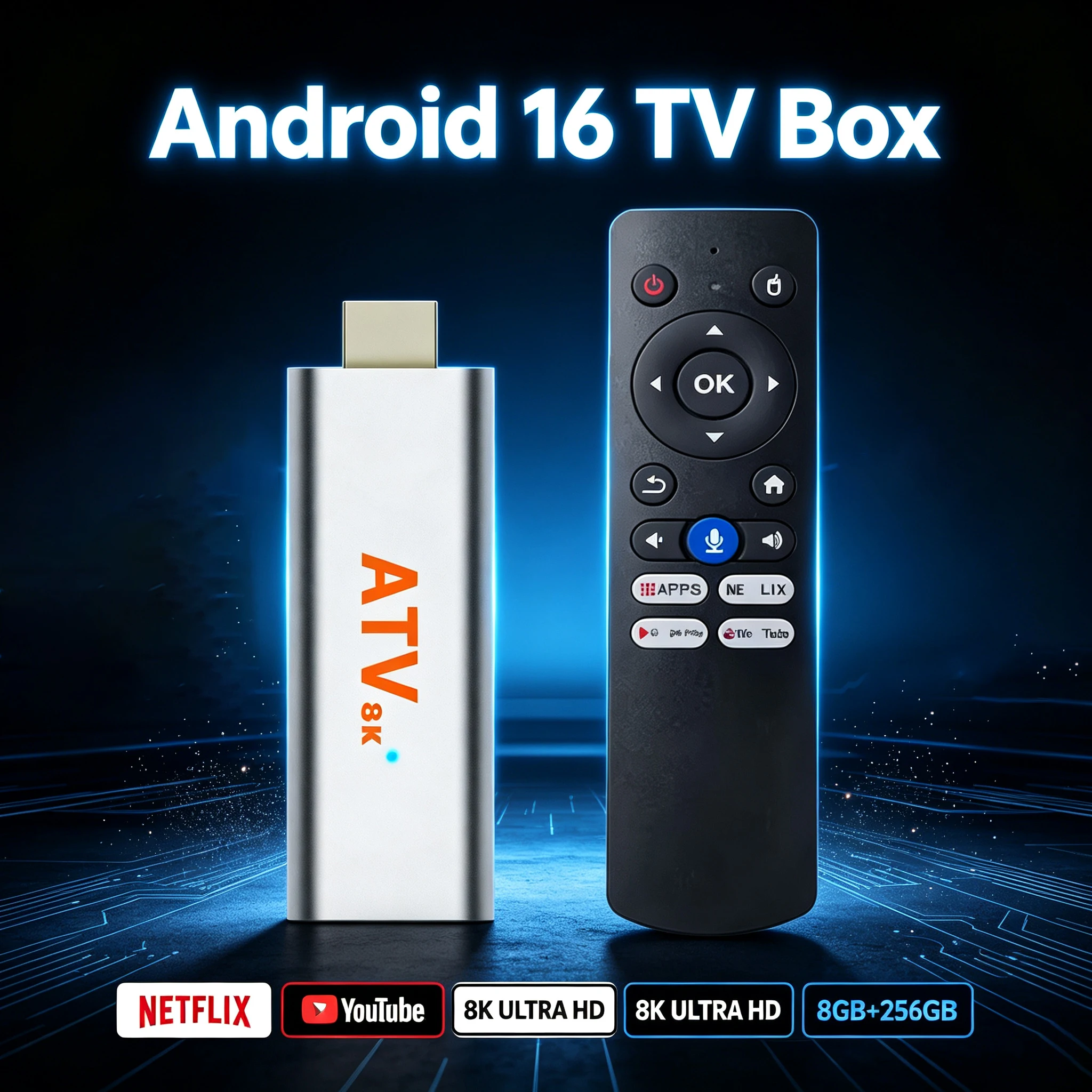 2026 Q15 ATV TV Stick Android 16 Allwinner H313 Dual WiFi Bluetooth 6.0 8K Ultra HD 8GB+256GB Voice Remote Google Assistant