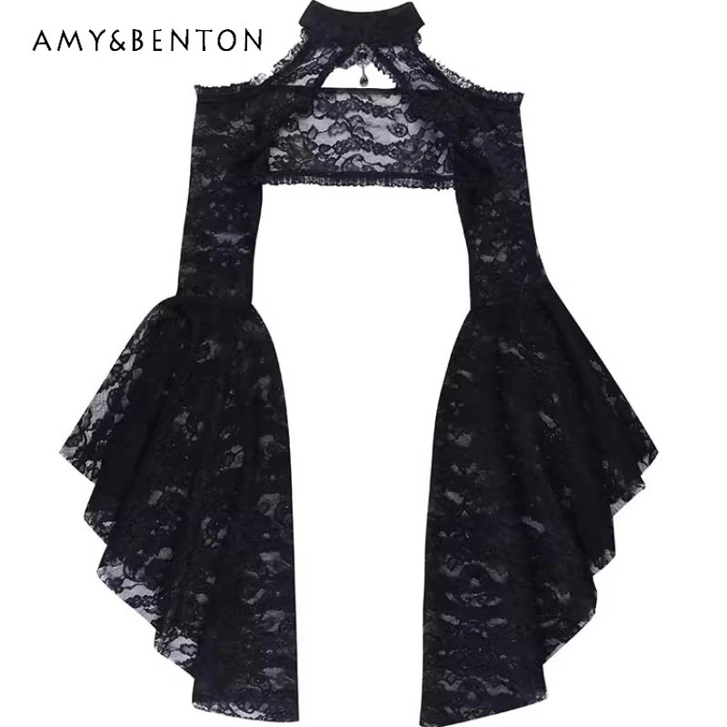 

Gothic Halloween Subculture Sexy Lace Hollow Out Vest Women's Cardigan Punk Dark Design Hot Girl Outerwear Shawl Coat Ladies
