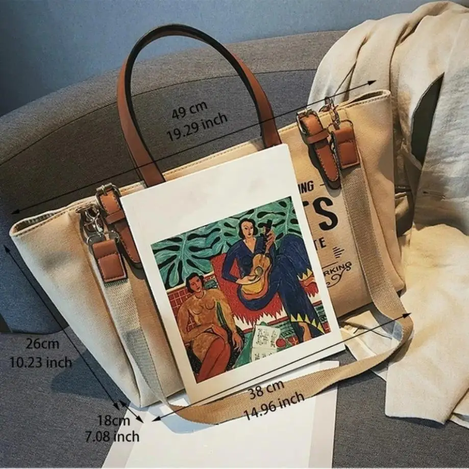 1 Pcs New Korean Edition INS High Capacity Canvas Tote Bag Casual Student One Shoulder Crossbody Handbag