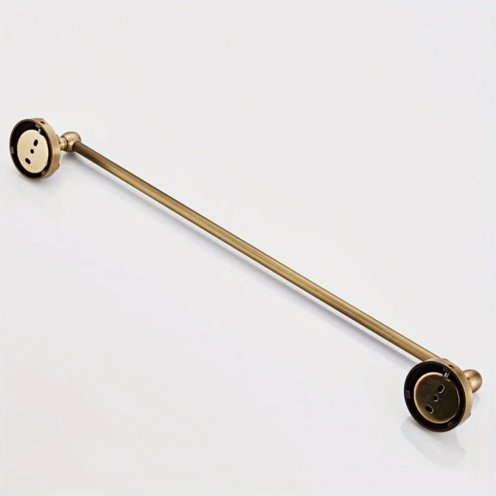 61cm Length Vintage Embossed Round Chassis Antique Craft Towel Bar, Antique Brass European Brushed Towel Bar Single Bar