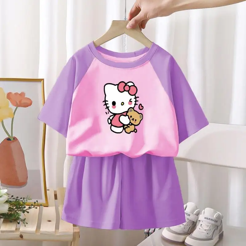 

Girly Heart Hello Kitty My Melody Anime Kawaii Sanrio Casual Short Sleeve Shirt Pants Cute Cartoon Pochacco Hooded Gifts for Kid