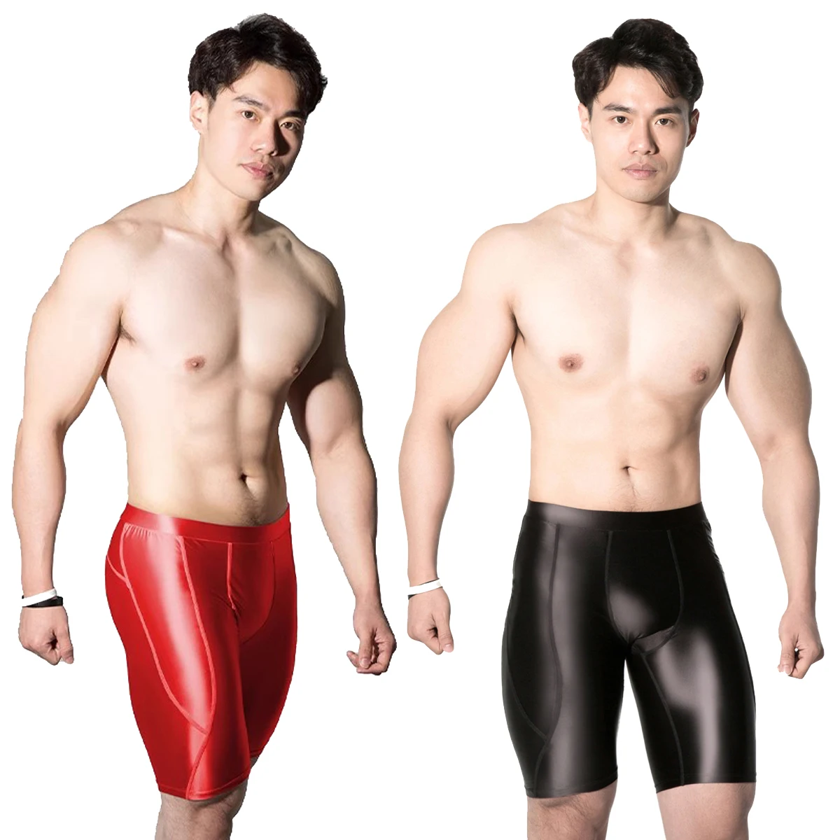 AMORESY Men Glitter Spandex Stretch Mid-waisted Tight Shaping Underpants Breathable Quick-dry Fitness Sports Knee-length Shorts