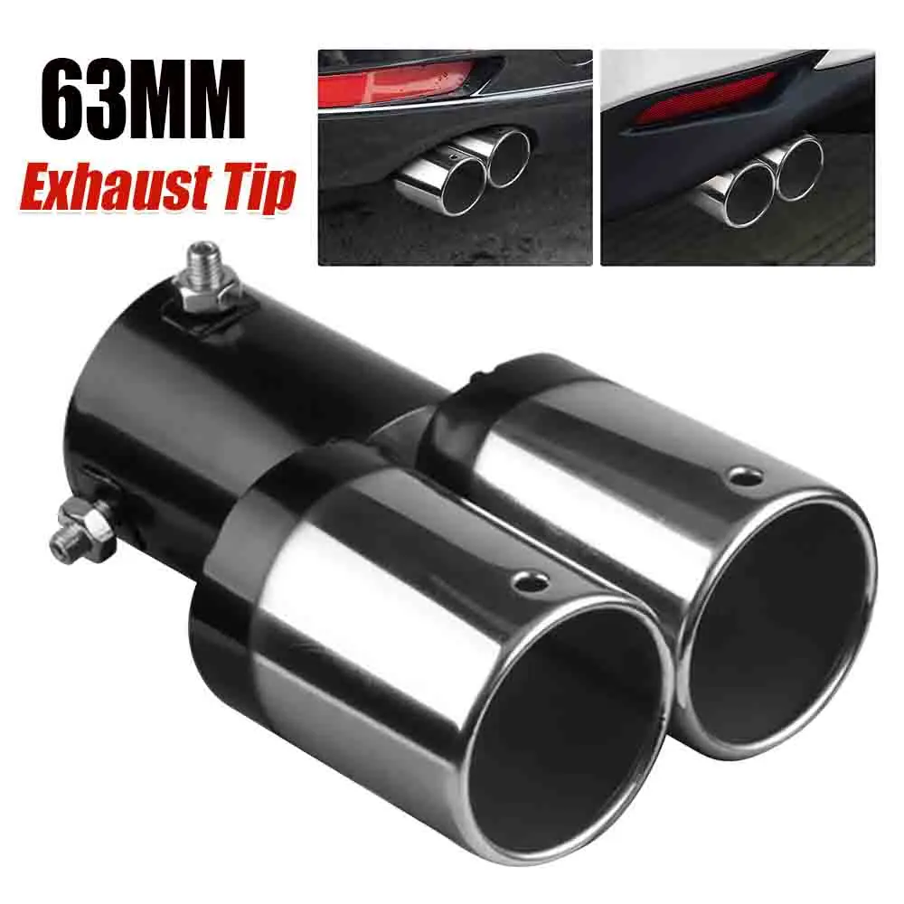 2/1Pcs 63mm Dual Outlet Car Exhaust Tip Stainless Steel Auto Muffler Silencer Slant Rolled Edge Auto Muffler Tail Pipe Car Parts