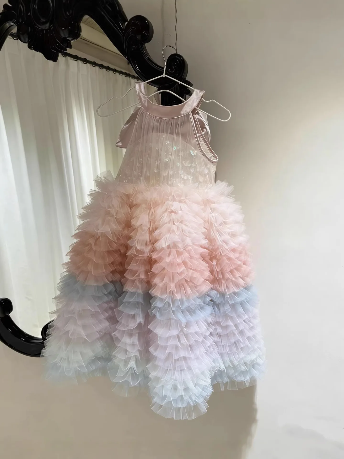 Heavy Industry Cake Sequined Flower Puffy Dress 2026Girls' Spring, Summer and Autumn New Korean-Style Gradient