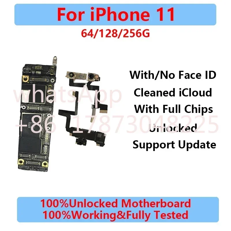 100%Working Unlocked Motherboard For iPhone 11 Pro Max Logic Main Board With Face ID Fully Tested Support System Cleaned iCloud