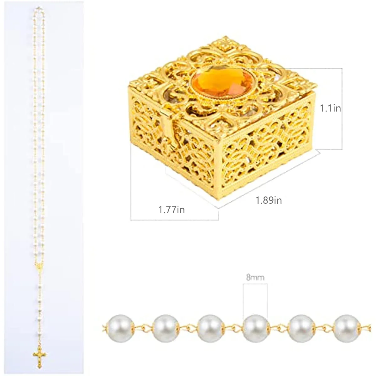 Rosary Beads Catholic Necklace Mary for Men Women Kids First Communion Long Rosary Cross Pendant Necklaces Metal Gift Box New