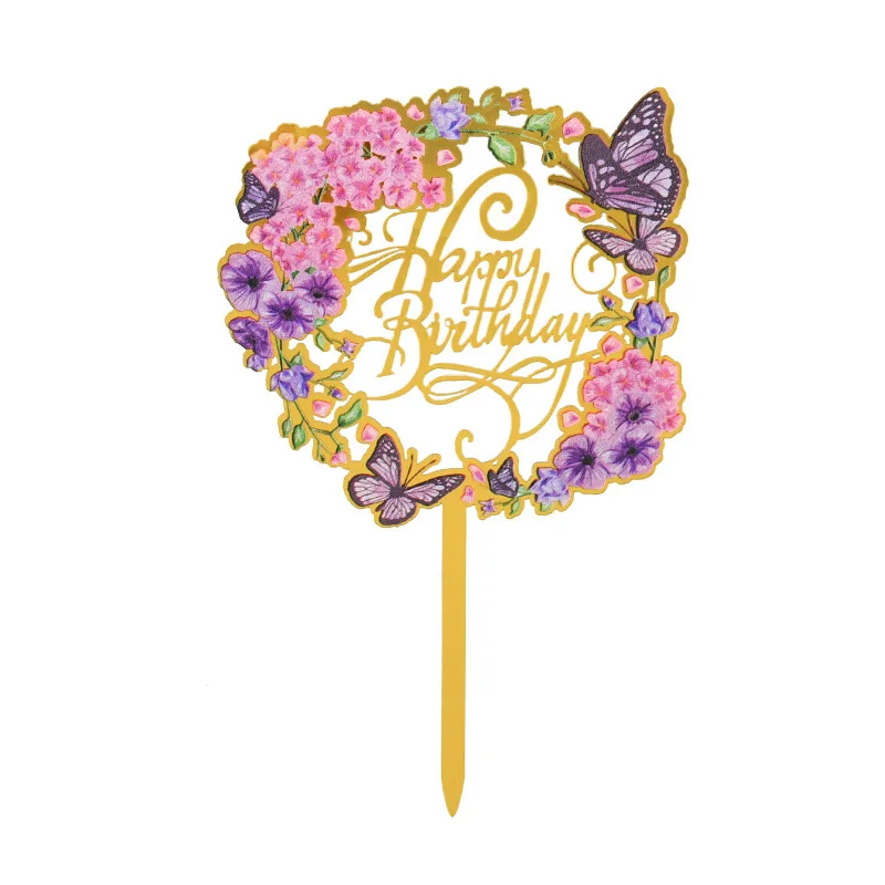 Neuer 3D-Farbdruck Happy Birthday Tortendekoration Gold Acryl Kinder Geburtstagstorten-Topper Dessert-Dekoration für Babyparty – Detail 10
