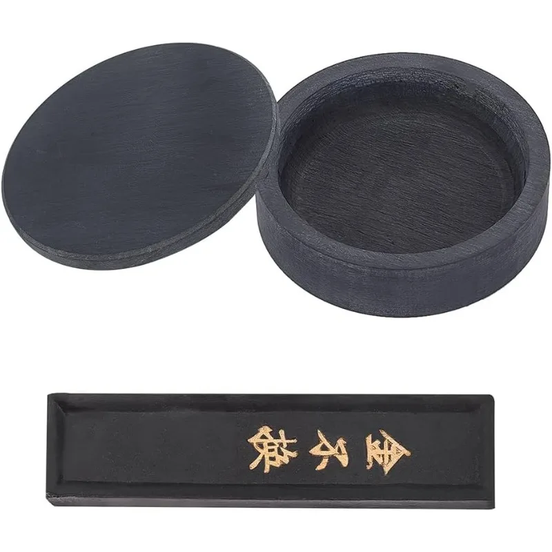 Stone & Ink Stick, Chinese Calligraphy Inkstone with Cover Traditional Chinese Ink Sticks Natural Stone for Calligraphy