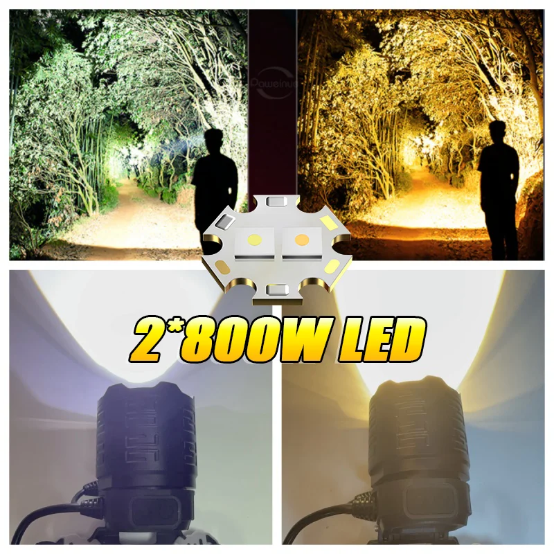 2*800W Powerful Headlamp 18650 Rechargeable Lamp IR Sensor Super Powerful Head Flashlight 4KM Long Range LED Headlamp Fishing