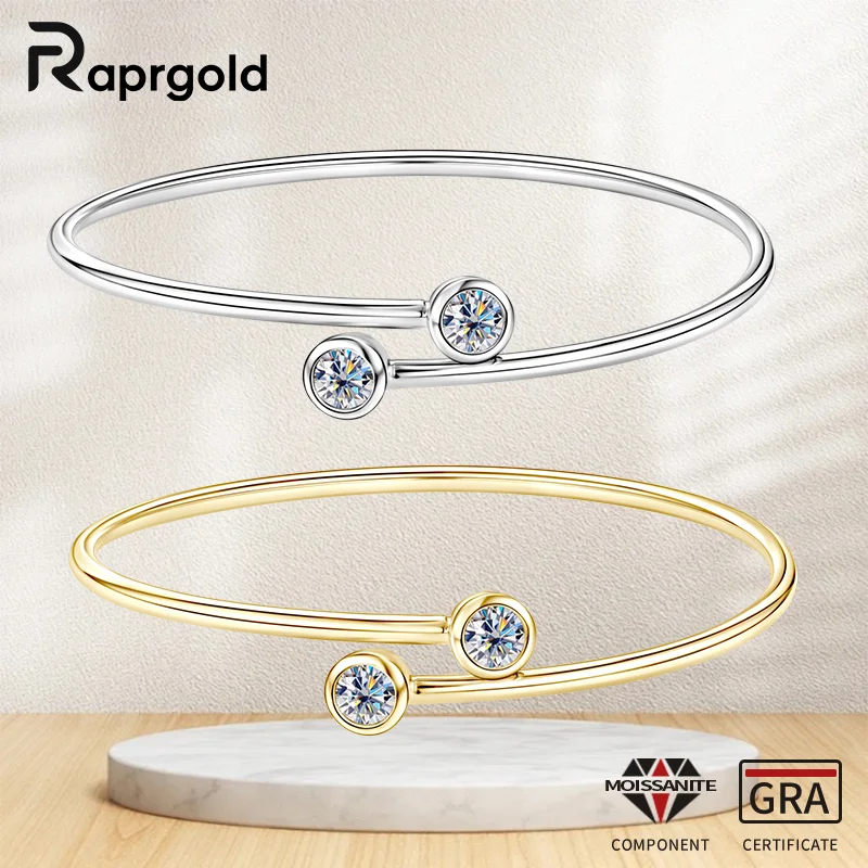

RAPRGOLD GRA сертифицированный 0,5 карата круглый браслет из муассанита-манжета для женщин браслеты из стерлингового серебра 925 пробы свадебные украшения подарки браслет