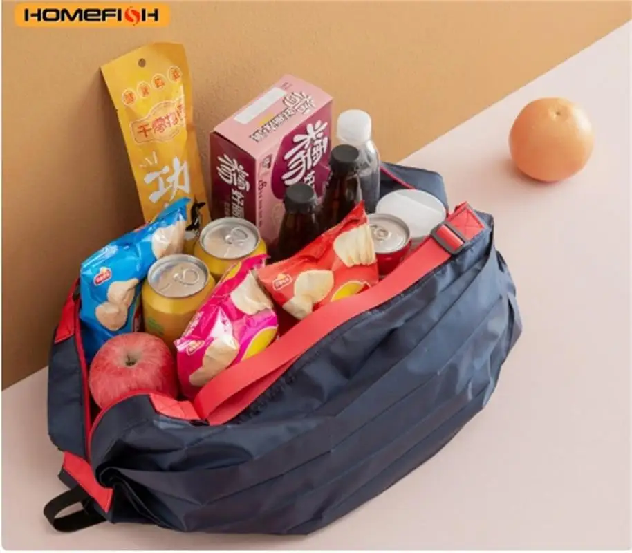 HOMEFISH Large Foldable Shopping Bag Reusable Eco Bag Grocery Package Beach Toy Storage Bags Shoulder Cat Lemon Printing Pouch T