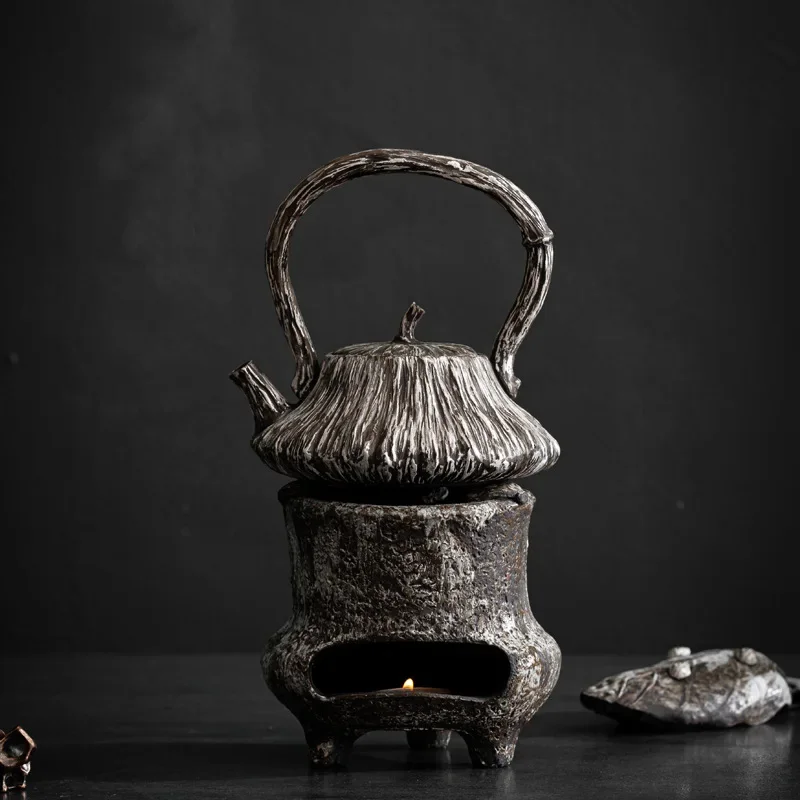 Business Gray Lotus Seedpod Loop-Handled Teapot Ceramic Stoneware Chinese Teapot Tea Infuser Tea Maker Tea Kettle