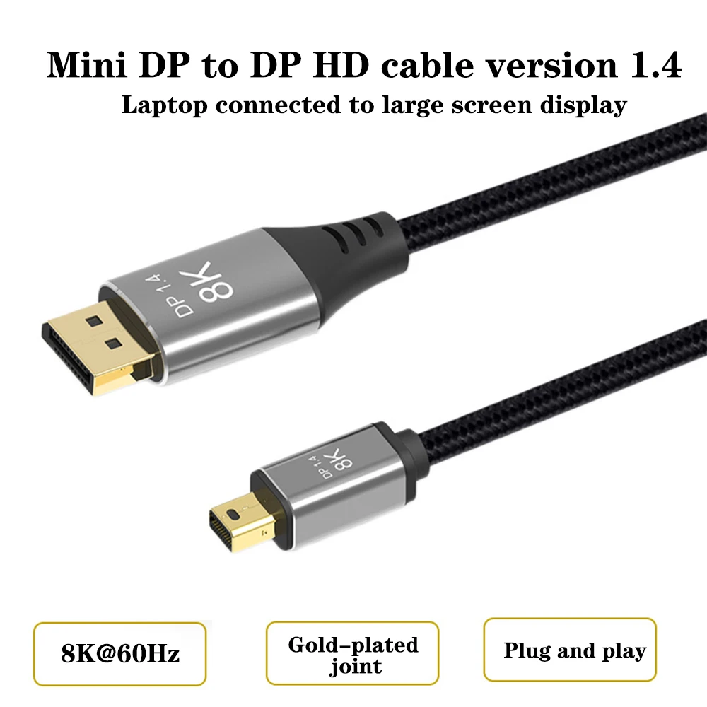 8K 60Hz 4K 144Hz 2K 165Hz HDR Video Audio Cable 8K Mini DP To Displayport 1.4 Cable DP 1.4 Cable for Laptop HDTV Monitor PS4/5