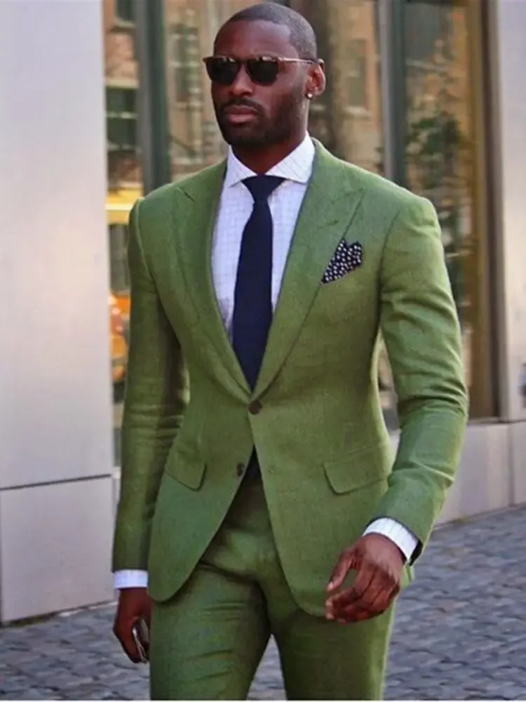 Custom Casual Green Suits For Men Slim Fit 2 Piece Formal Smart Business Classic Elegant Blazer Sets High Quality Jacket Pants