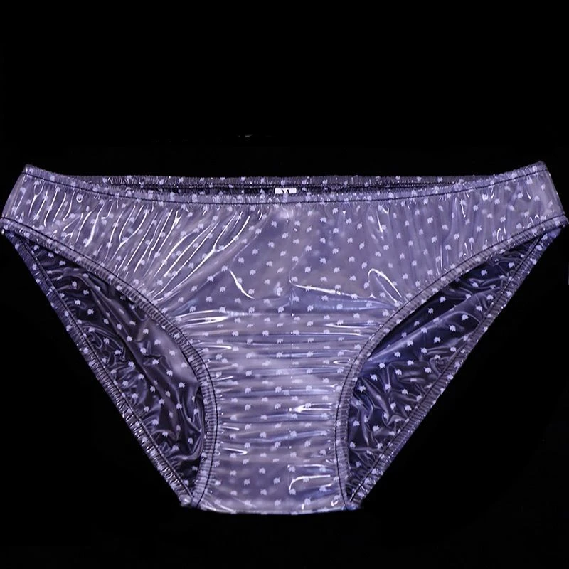 Men Sexy PVC Transparent Maple Leaf Dot Oxford Plastic Briefs Soft Smooth Silent Gay Erotic Underpants Anti Side Leakage Panties