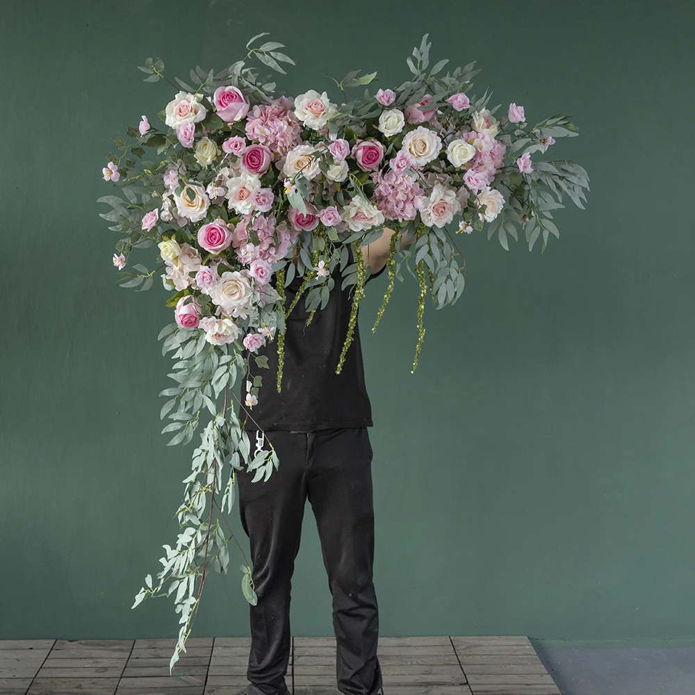 맞춤 핑크 장미 센터피스, Kunstbloemen 장식 소품, 로맨틱한 장식, 아름다운 솜털 장식, HY2324