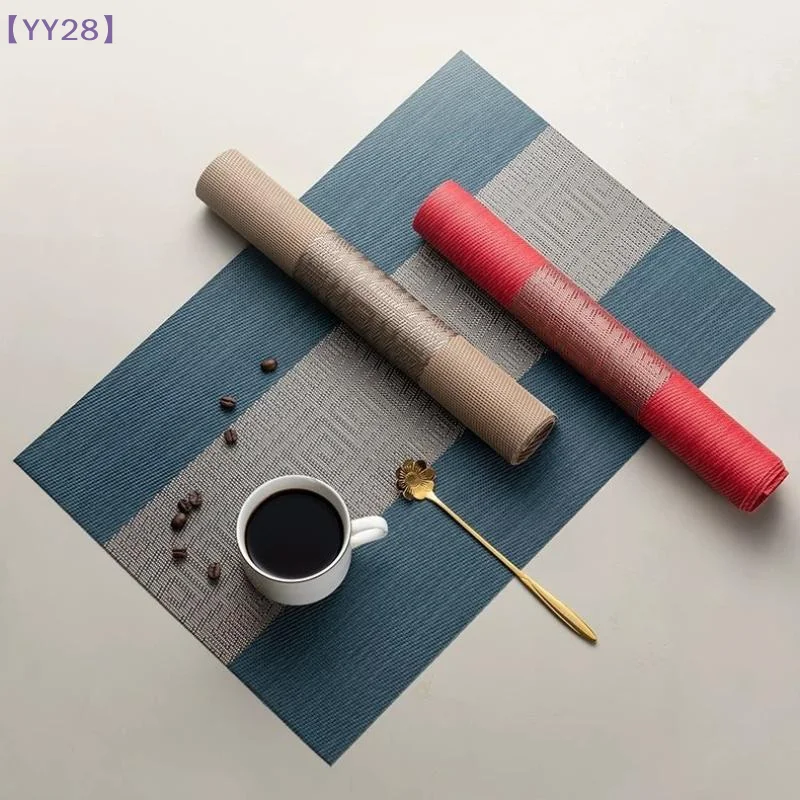 【YY28】NEW Chinese Style Waterproof PVC Table Mat Light Luxury Woven Pattern Non-slip Coaster Oil-proof Bowl Mat Placemat 45x30cm