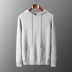 100% Merino wool two-piece men's thick tracksuit Long sleeve sweater Autumn/Winter hooded knit hoodie for men