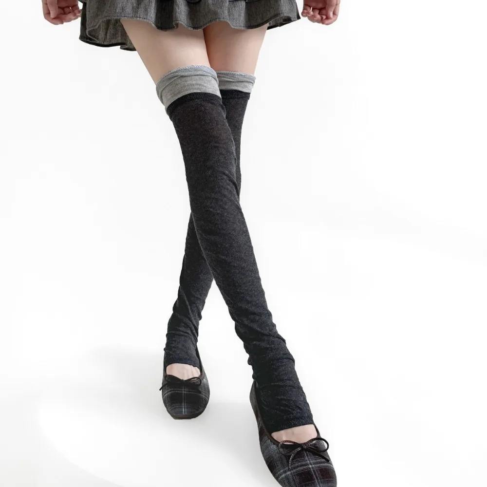 Cuffed Slouchy Stirrup Leg Warmers for Girl Color Block Ruffle Trim Patchwork Socks Spring Fall Cotton Thigh High Boot Covers