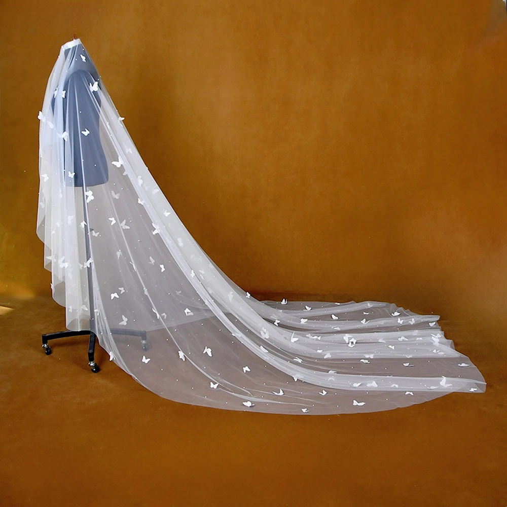 

3D Butterfly Beaded Cathedral Veil with Cut Edge Wedding Veil for the Bride Bridal Veil Wedding Dress Wedding Accessories