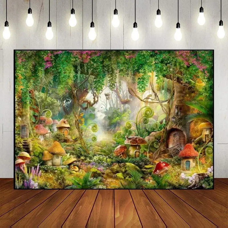 Fantasy Jungle Theme Baby Shower Evergreen Custom Fairy Tales Photography Decoration Background Virgin Forest Happy Birthday