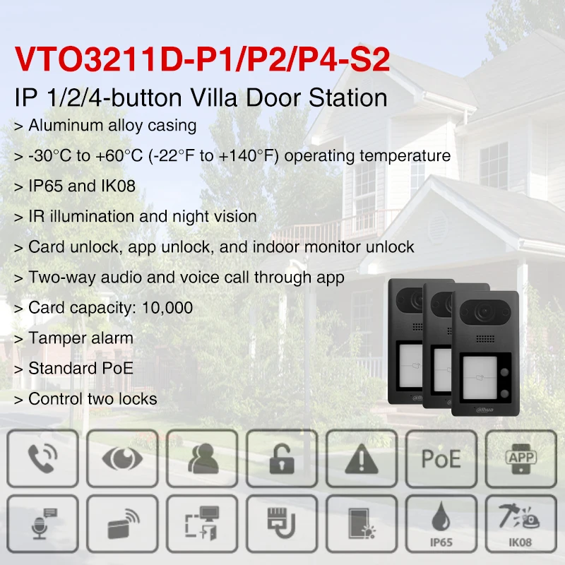 Dahua VTO3211D-P1-S2 VTO3211D-P2-S2 VTO3211D-P4-S2 Ip 1/2/4-Knop Villa Deur Station Video Deurbel Intercom Ingebouwde Luidspreker