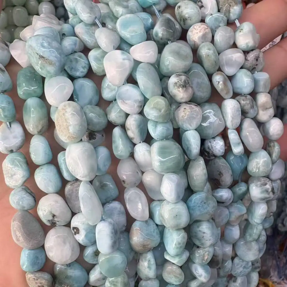 100% Natural Stone Beads Dominican Larimar Beads Around  6-10mm Oval Irregular Gravel Beads For Bracelet Jewelry Making 37cm