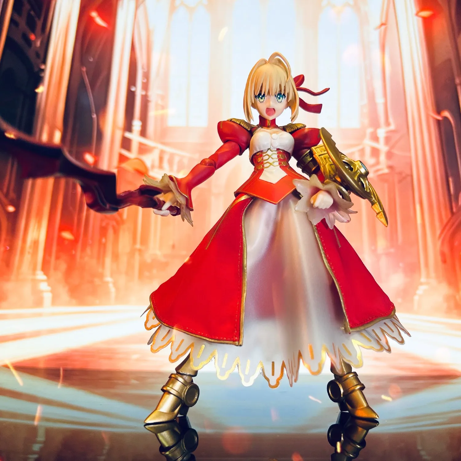 Fate/Extra Anime Handmade Red Saber Set Movable Skirt Hem Iron Wire Built In Clothing Suitable for 1/12 Toy Excluding Figurines