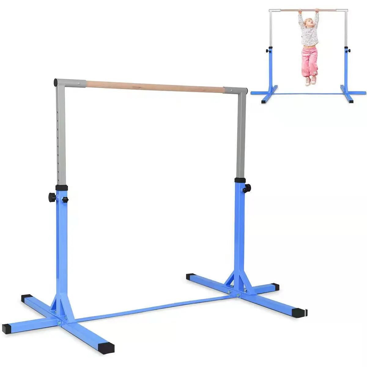 Steady freestanding kids horizontal bar,simple gymnastic bar with mat for home use actual factory