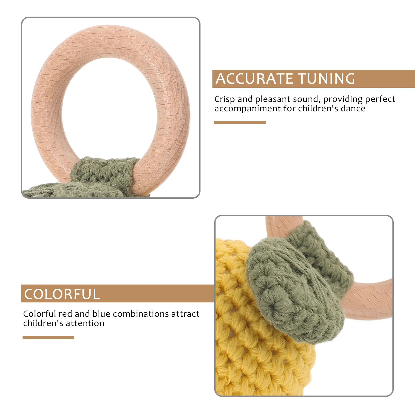Wooden Crochet Ring Teething Newborn Sensory Hand Grasping Shaker Montessori Wood Rattle Infant Development