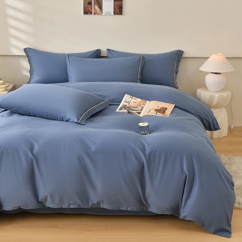 

New Solid Color 3pcs 100% Cotton Bedding, 1pc Quilt Cover and 2pcs Pillowcases Soft Skin-friendly, Comfortable and Breathable