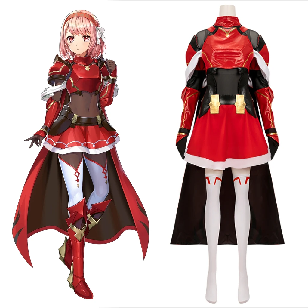 

Game Fire Cosplay Emblem Engage Lapis Cosplay Costume Battle Outfits Women Lapis Red Dress With Cape Full Set Custom Made