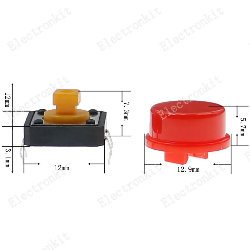 56pcs Tactile Push Button Switch Momentary Tact & Cap Assorted Kit 12x12x7.3mm Key Caps Mixed pack kit