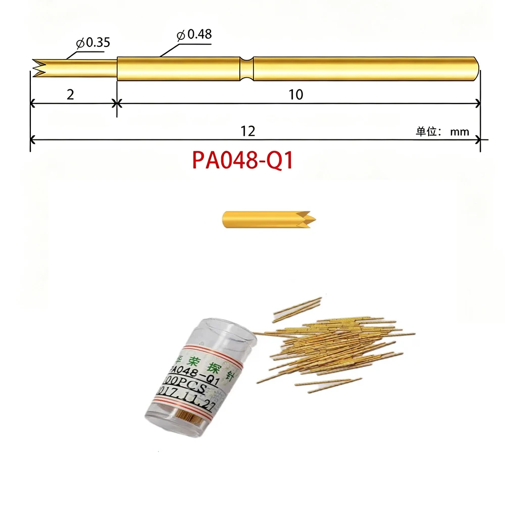 20PCS Gold-plated PA048-Q1 Four Claw Plum Blossom Head Spring Test Probe Outer Diameter 0.48mm Length 12mm PCB Pogo Pin