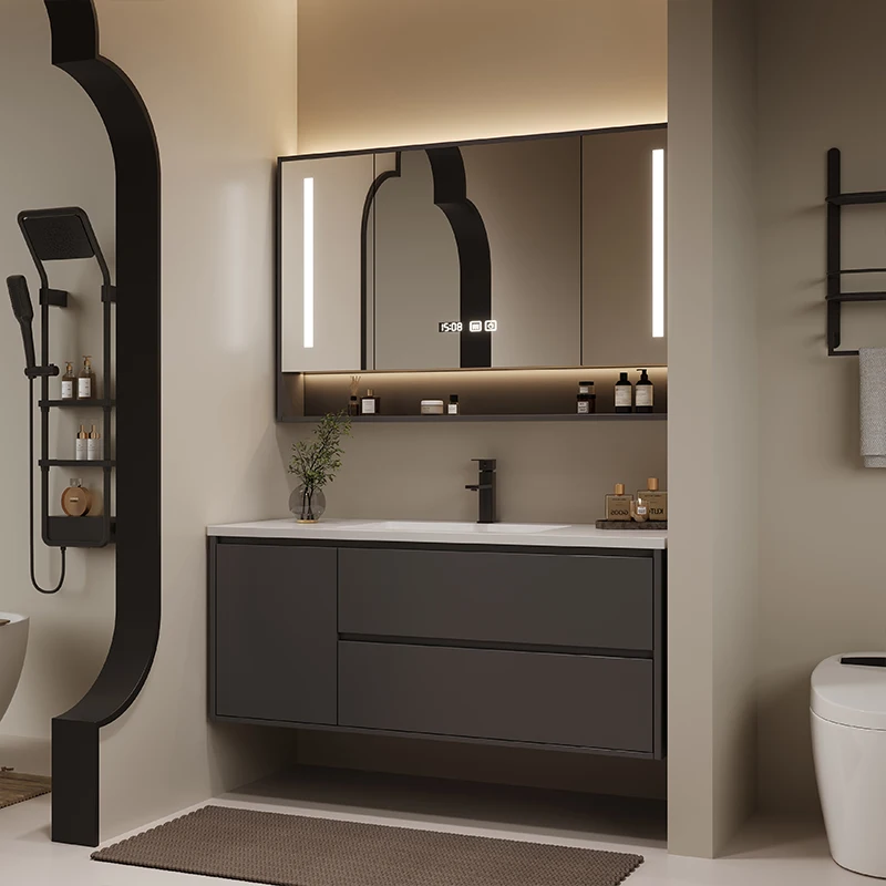 

Customized Bathroom Cabinet Rock Slab Seamless Basin Washstand Toilet Simple Washbasin Washbasin Basin Cabinet Combination