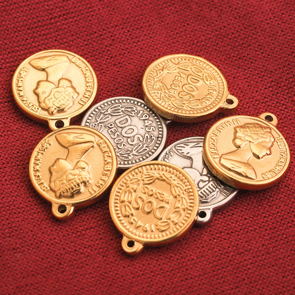 5 stücke Gold-Platte Münze Charme Schloss Medaille Königin Engel Crown Leben Baum Edelstahl Anhänger für Halskette DIY schmuck Zeug