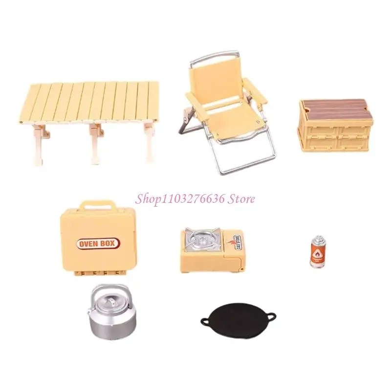 R6FD Realistisch Miniatuur Campingstoel Tafelmodel Beeldje Set Voor Poppenhuis Scène-instelling Eenvoudige Levensecht