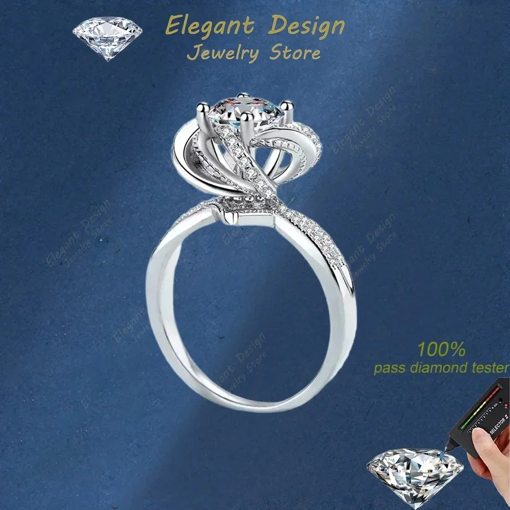 Elegant Store Spiral Rose 1/2 CT Moissanite Lady Ring, 18K White Gold Simplicity Wedding Band Best Gift for Engagement Proposal