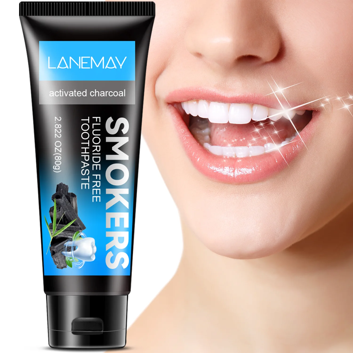 Smokers Activated Charcoal Toothpaste, Fresh Mint & Brightening Formula, Deep Clean & Removes Stains, 80g