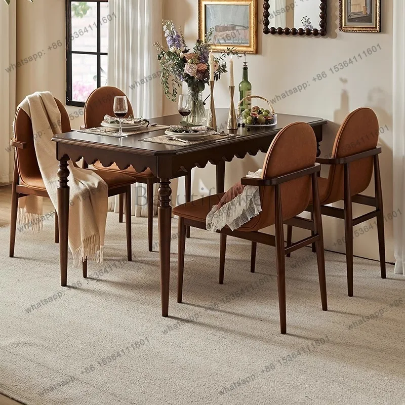American retro all-solid wood dining table chairs household French small apartment simple light luxury high sense