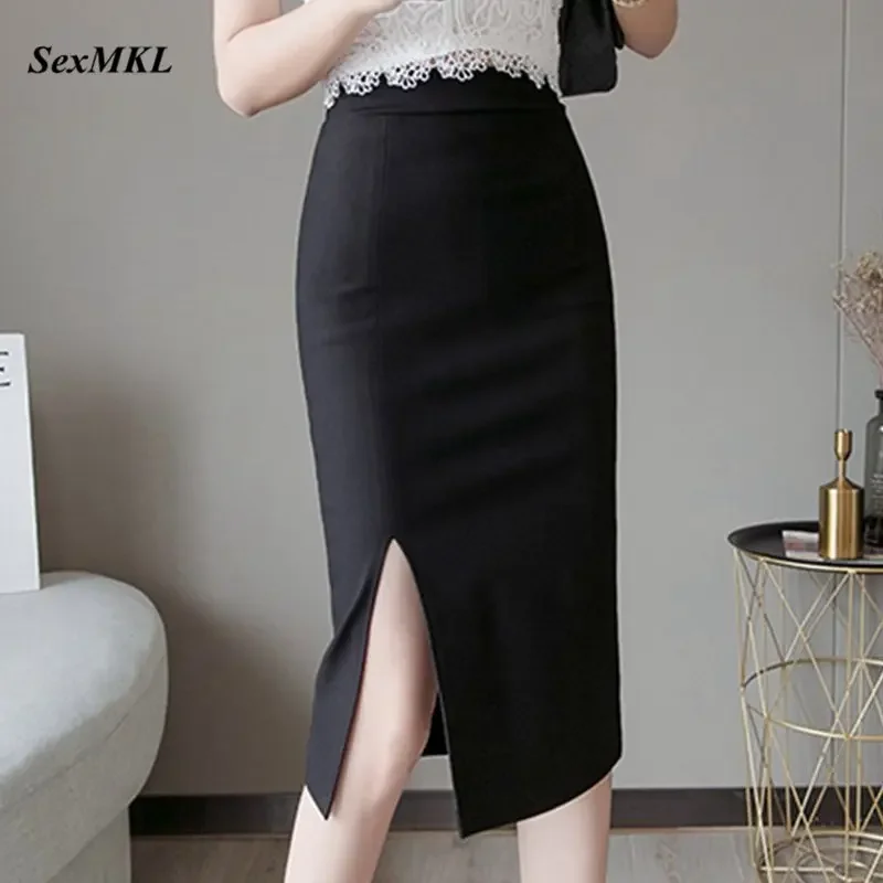 

Faldas Mujer Moda 2024 Women High Waist Pencil Skirt Black Knee Length Sexy Office Ladies Korean Bodycon Red Skirts Oversized