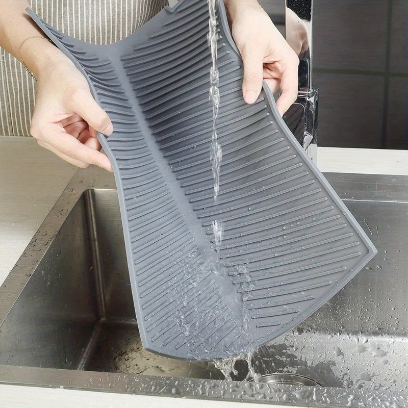 Silicone Draining Board Mat,Folding Draining Mat, Large Drain Pad, Drainer Mat Heat Resistant Pot Mat Dishwasher Safe Trivet Mat