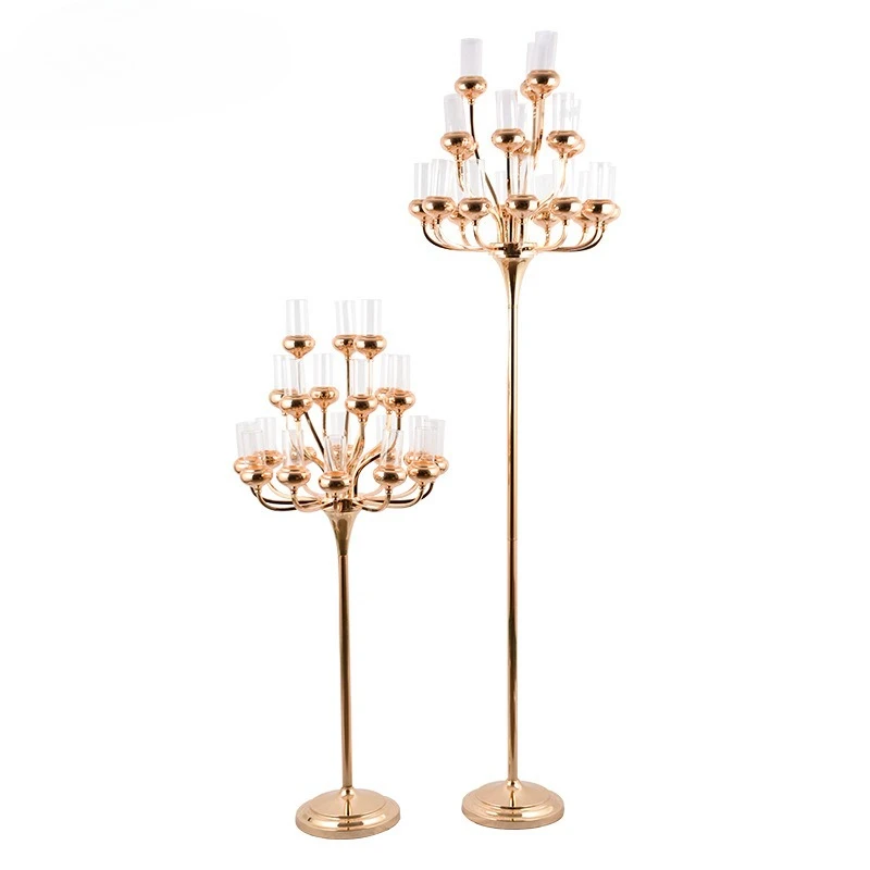 Cross-border European Retro Wrought Iron Multi-Head Candle Holder Romantic Candlelight Dinner Candle Cup Gold Simple